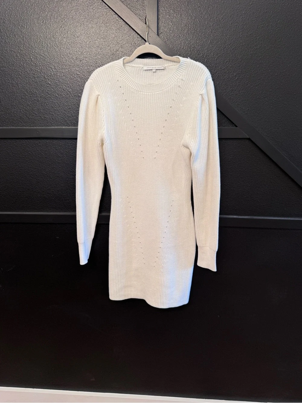 Endless Rose Cream Ribbed Knit Long-Sleeve Sweater Dress